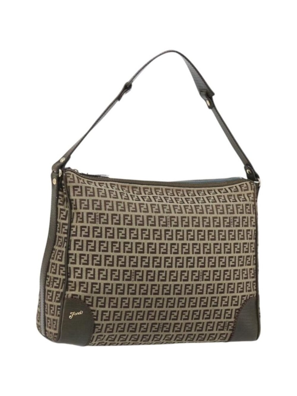 FENDI Zucchino Canvas Shoulder Bag Beige Gold 8BR531